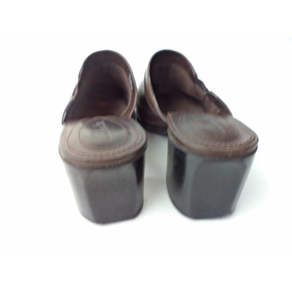 CLARKS DARK BROWN SMOOTH LEATHER HIGH HEEL MULE CLOG SHOE SZ 8.5M - Picture 4 of 7